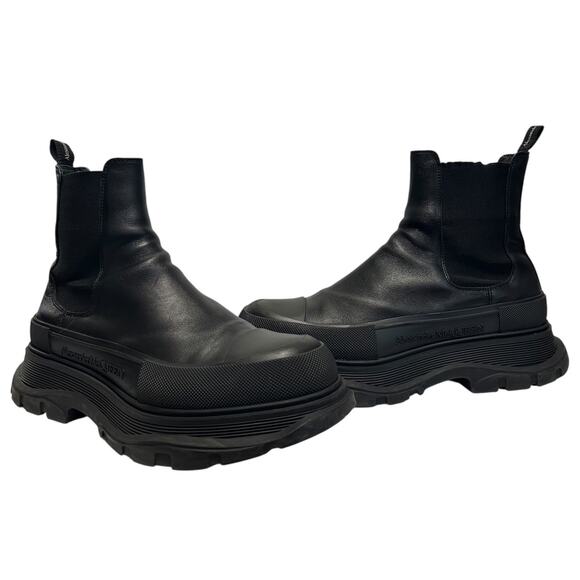 Alexander McQueen Tread Slick Chelsea Boot size IT 44 Leather Triple Black - Picture 9 of 16